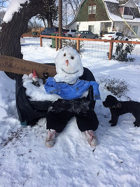 Rodi making friends with our snowman